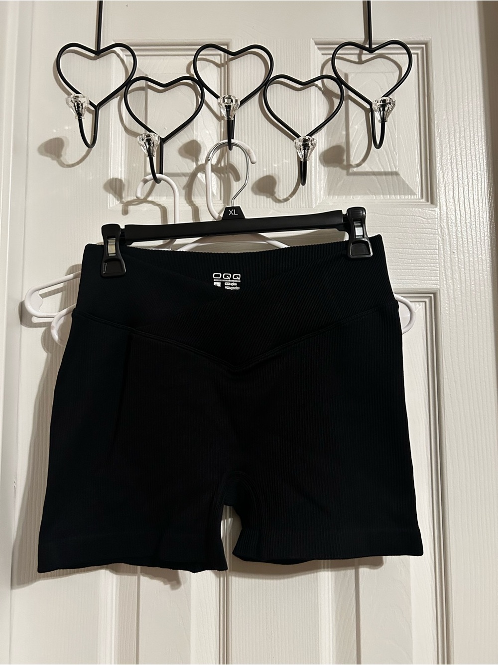 OQQ Black Ribbed High-Waist Bike Shorts